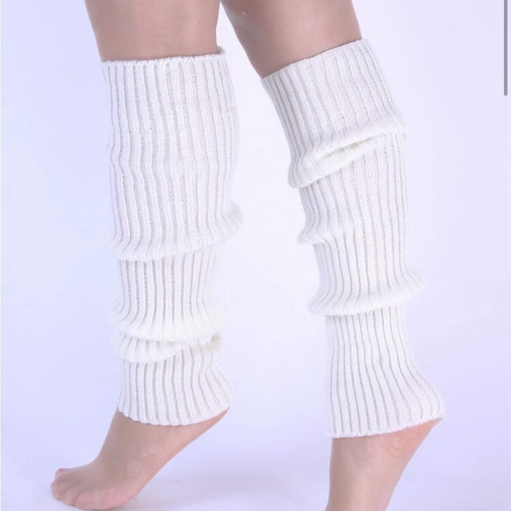 White Ribbed Leg Warmers